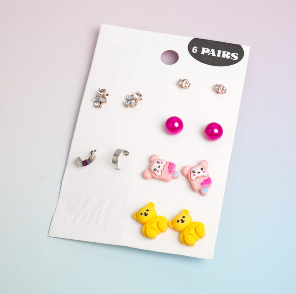 Glossy Mixed - Ear Studs Set Of 6 Style 24