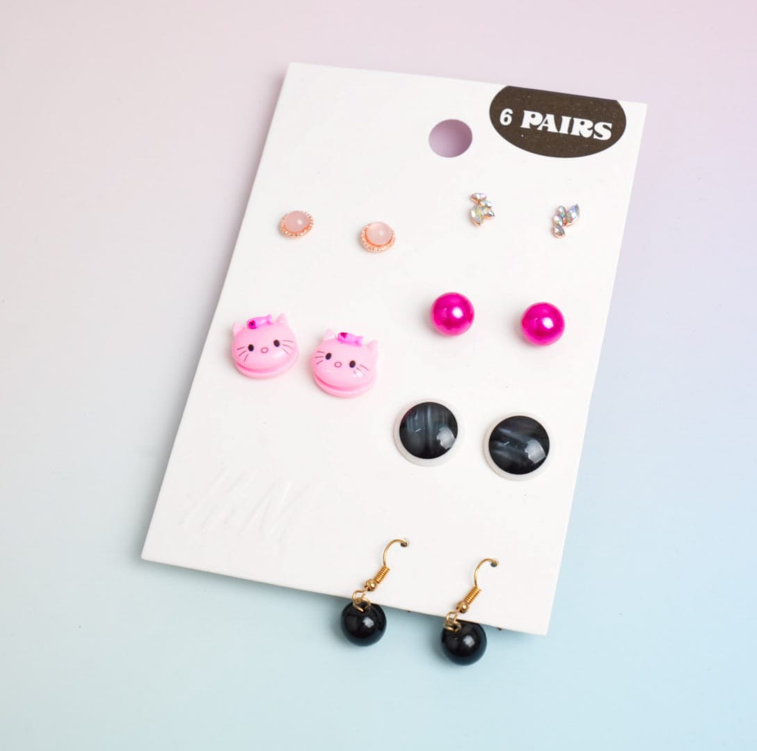 Glossy Mixed - Ear Studs Set Of 6 Style 23