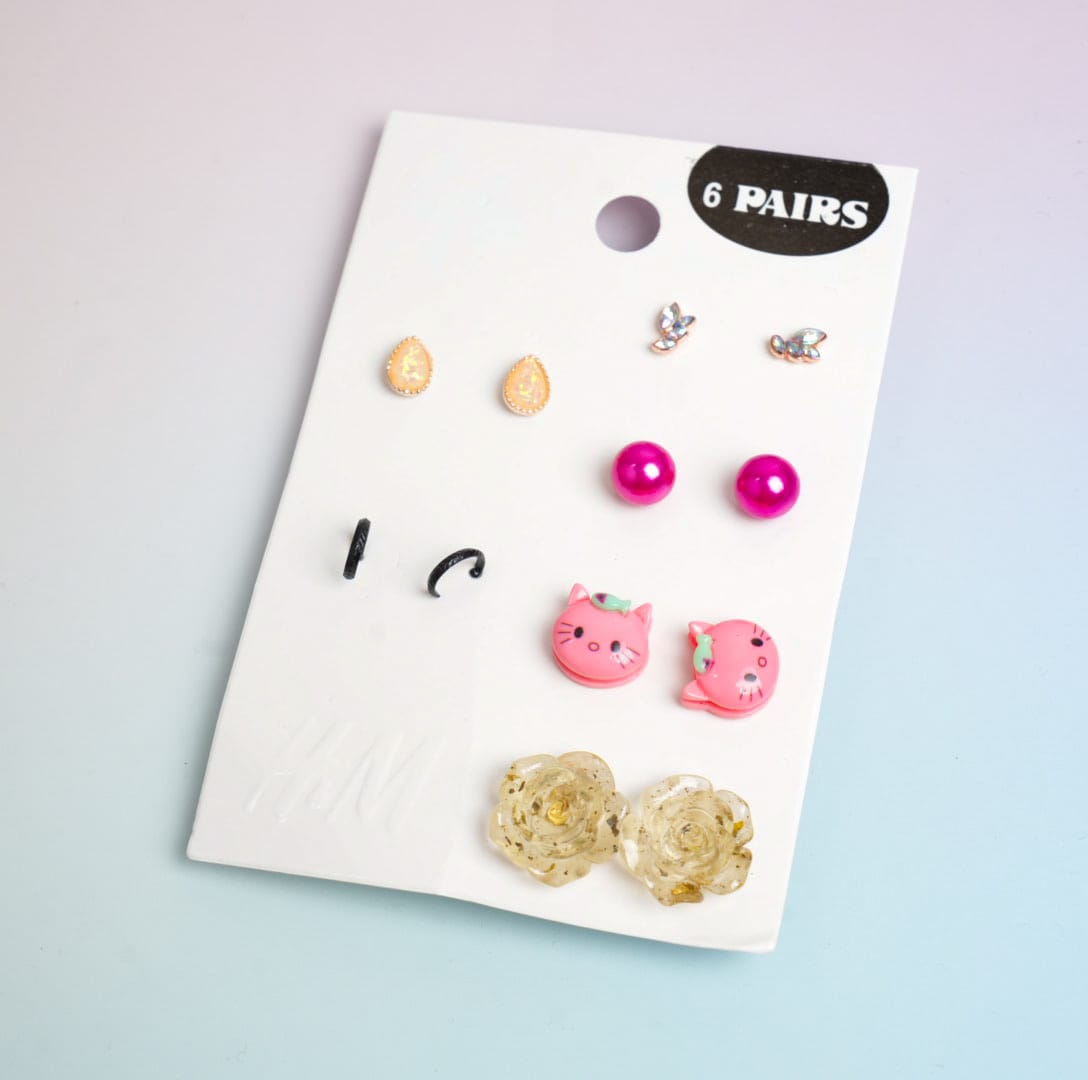 Glossy Mixed - Ear Studs Set Of 6 Style 22