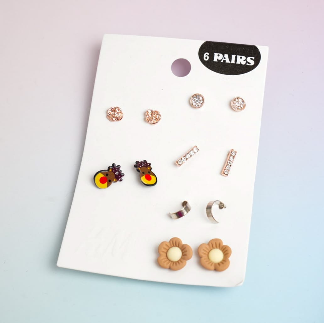 Glossy Mixed - Ear Studs Set Of 6 Style 16
