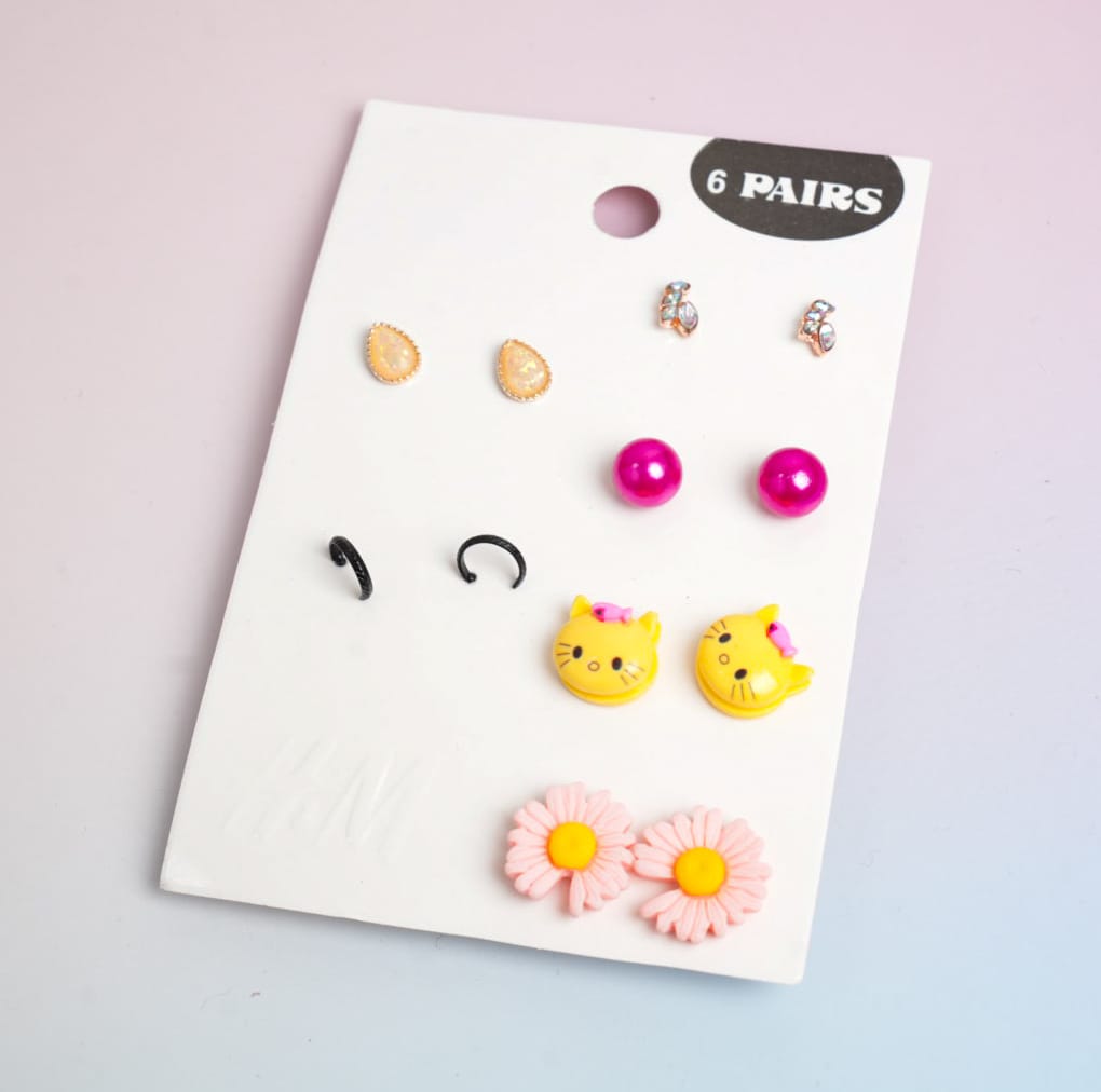 Glossy Mixed - Ear Studs Set Of 6 Style 15