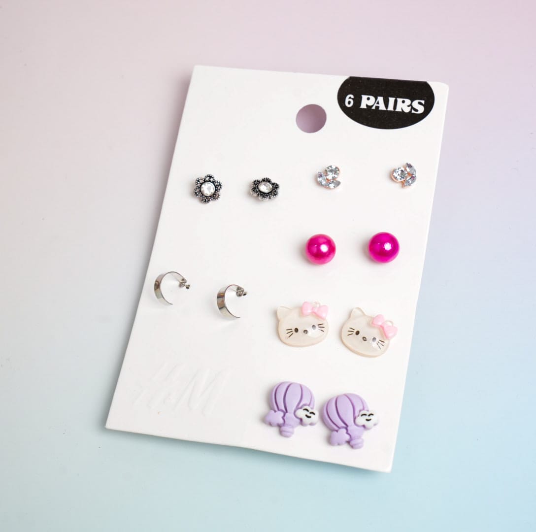 Glossy Mixed - Ear Studs Set Of 6 Style 25