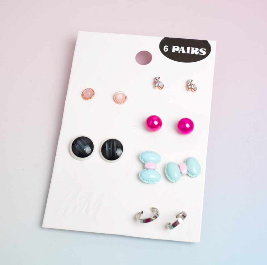 Glossy Mixed - Ear Studs Set Of 6 Style 14