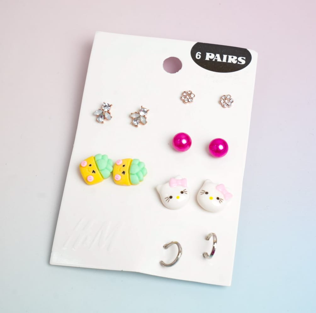 Glossy Mixed - Ear Studs Set Of 6 Style 13