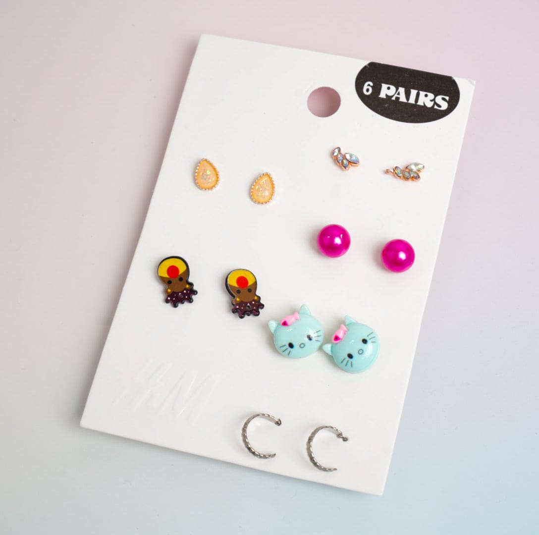 Glossy Mixed - Ear Studs Set Of 6 Style 11