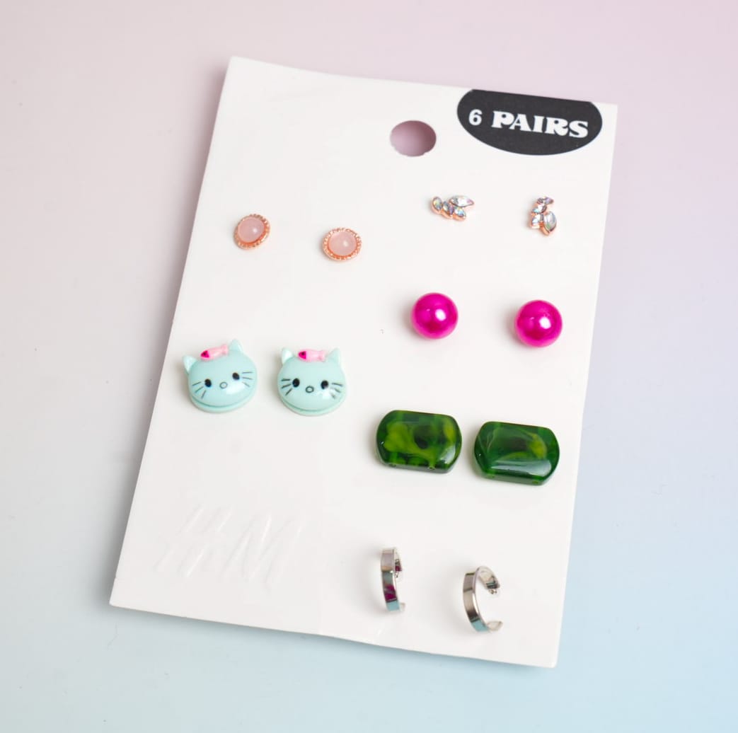 Glossy Mixed - Ear Studs Set Of 6 Style 9