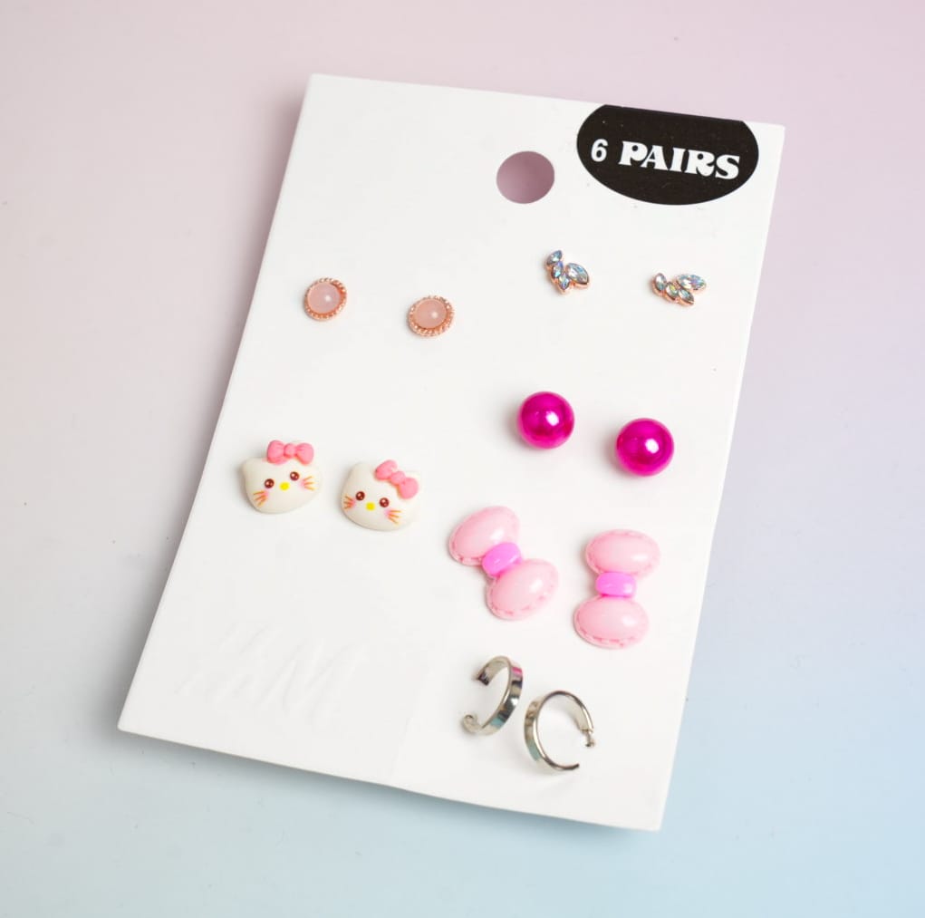 Glossy Mixed - Ear Studs Set Of 6 Style 8