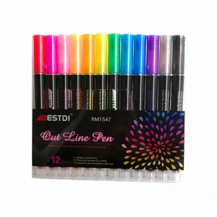 Outline Glitter - Markers Set Of 12 Style 1