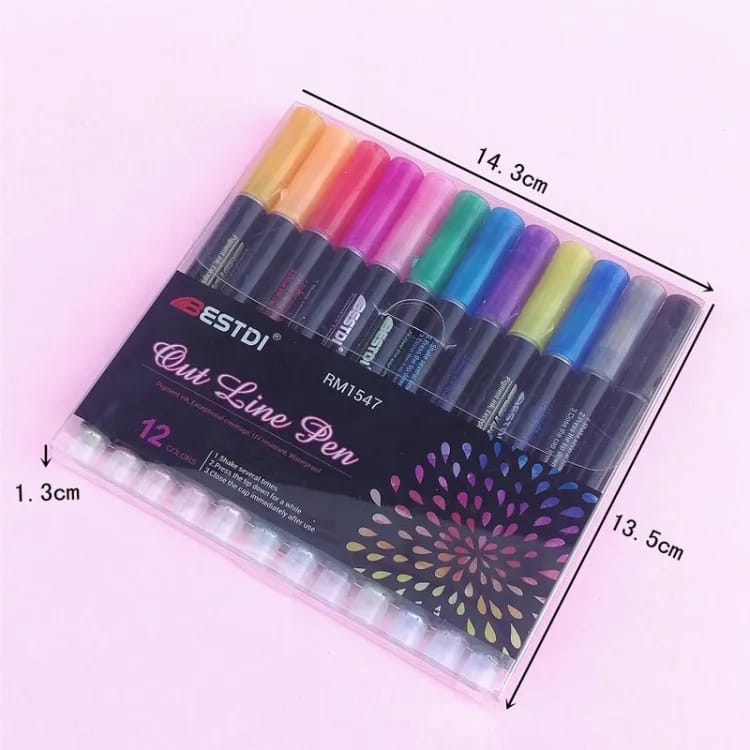 Outline Glitter - Markers Set Of 12 Style 1