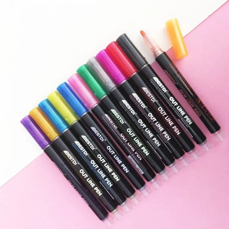 Outline Glitter - Markers Set Of 12 Style 1