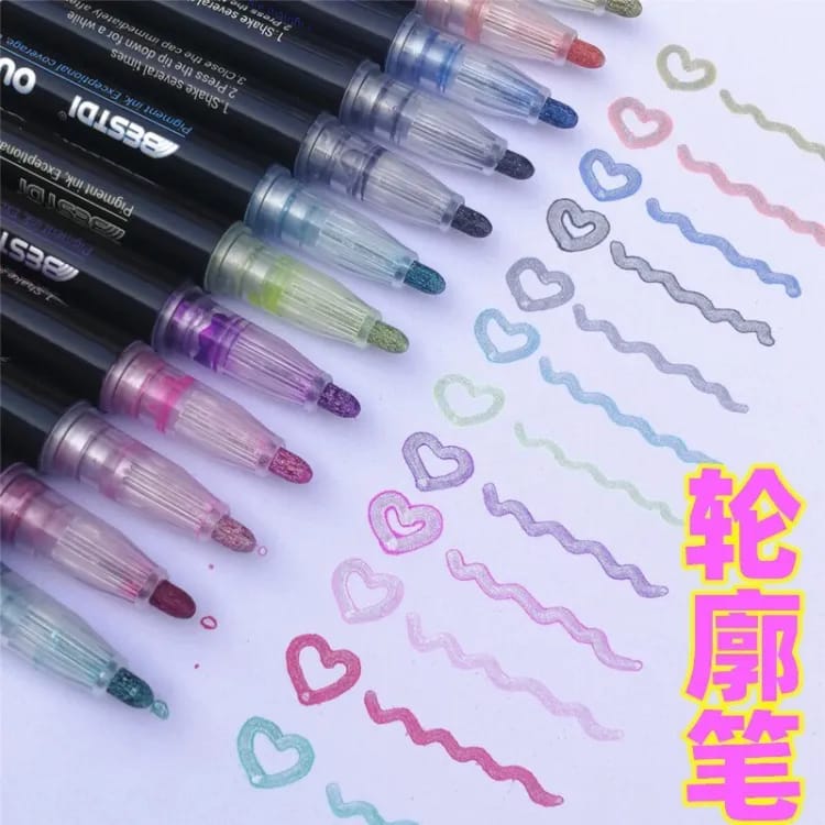 Outline Glitter - Markers Set Of 12 Style 1