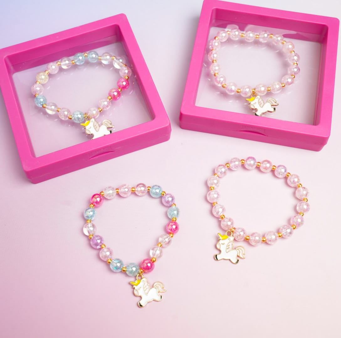 Unicorn Pink Charm Beaded Pearls - Bracelet