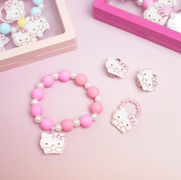 Bow Cat Face Beaded Pearls - Box Jewelry Set