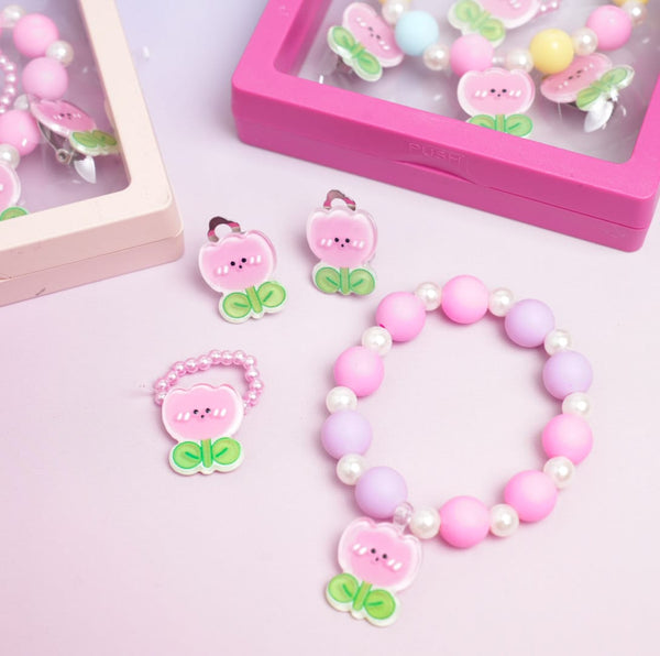 Cute Flower Beaded Pearls - Box Jewelry Set