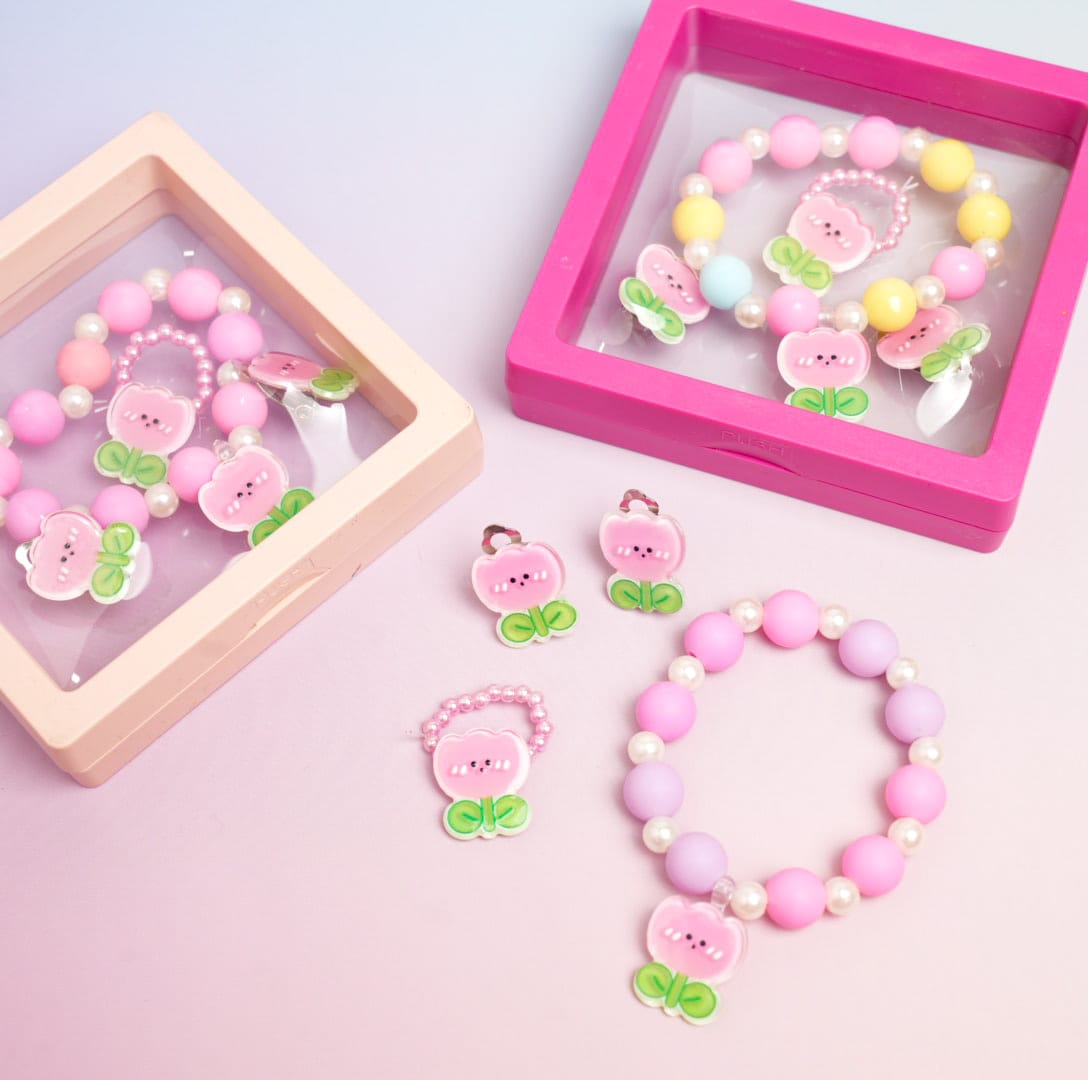 Cute Flower Beaded Pearls - Box Jewelry Set