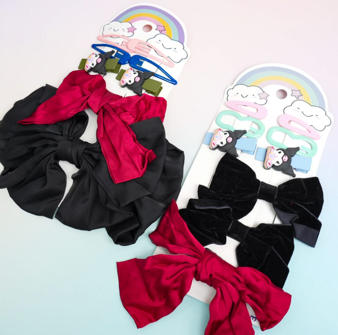 Silky Bow &amp; Mixed - Hair Clip Set