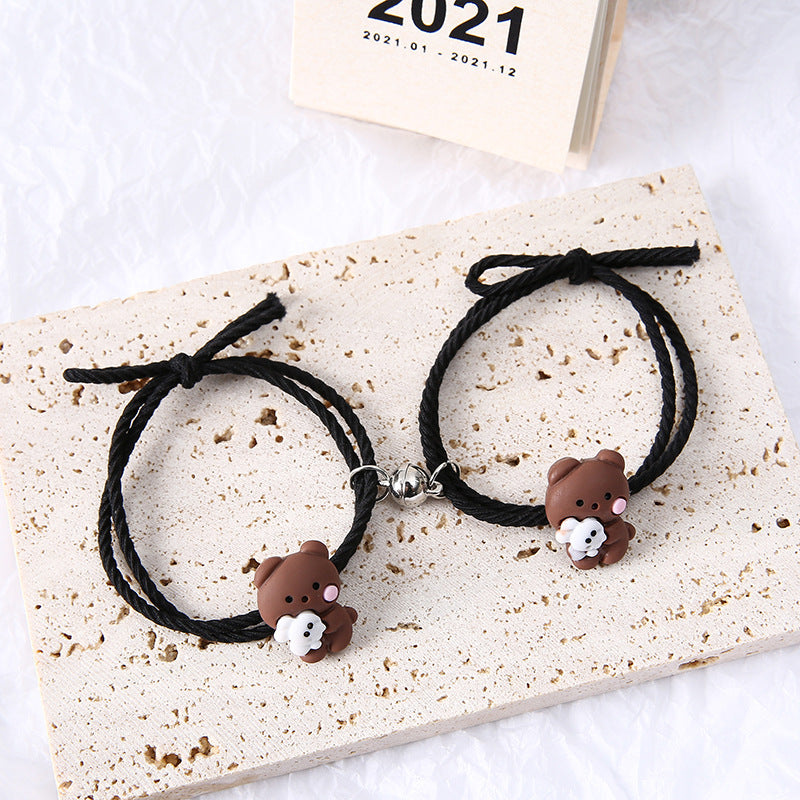 Cute Bear Black Magnetic - Bracelet Set Of 2