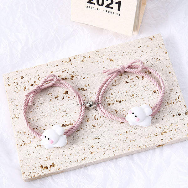 Cute Rabbit Pink Magnetic - Bracelet Set Of 2