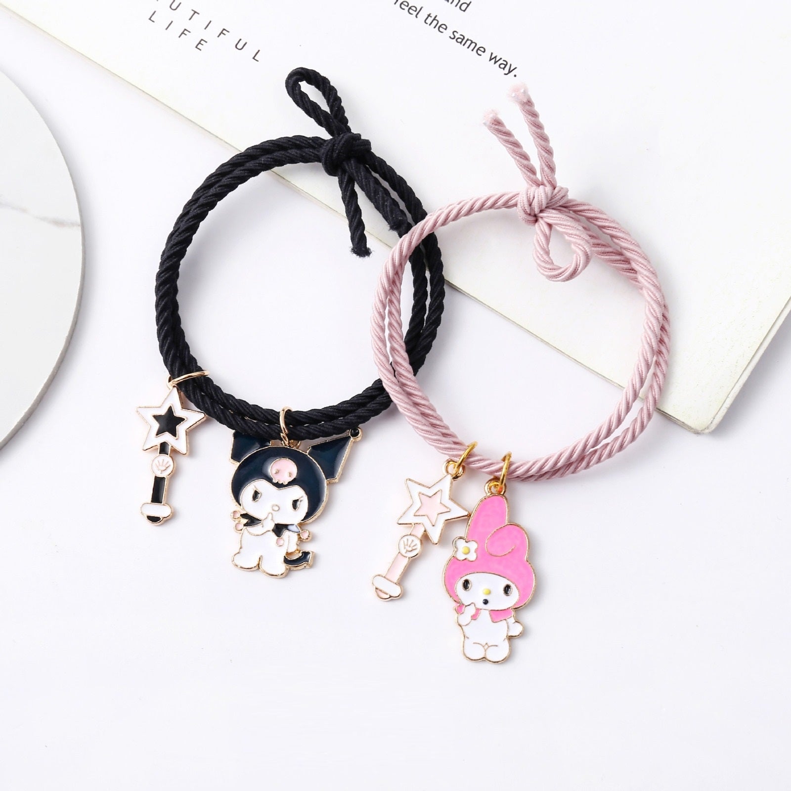 Kuromi Charms  Black & Pink - Bracelet Set Of 2