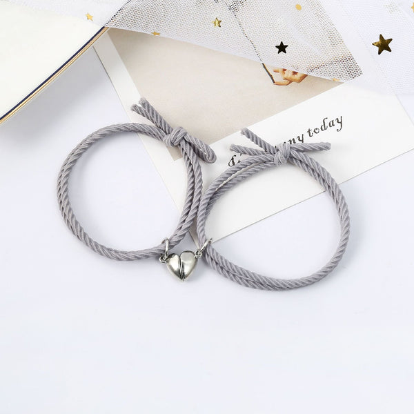 Silver Heart Grey Magnetic -  Bracelet Set Of 2
