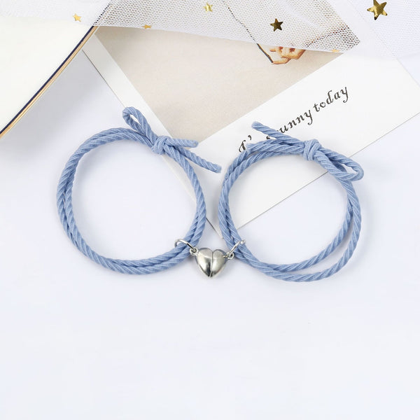 Silver Heart Blue Magnetic - Bracelet Set Of 2