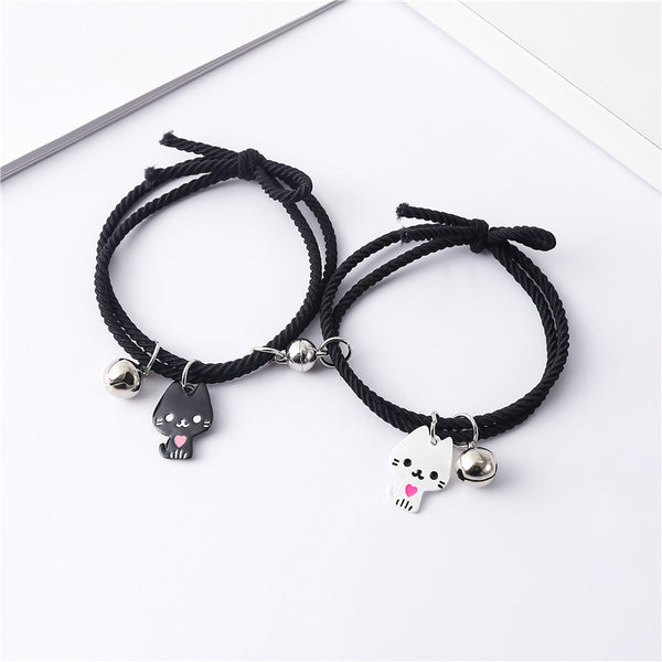 Kitty Black & White Charm Magnetic -  Bracelet Set Of 2
