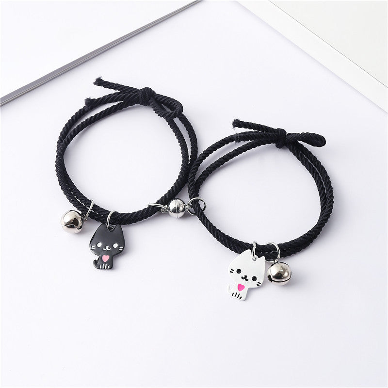 Kitty Black & White Charm Magnetic -  Bracelet Set Of 2