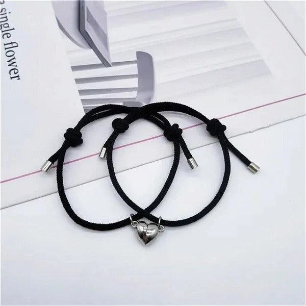 Heart Silver Magnetic -  Bracelet Set Of 2