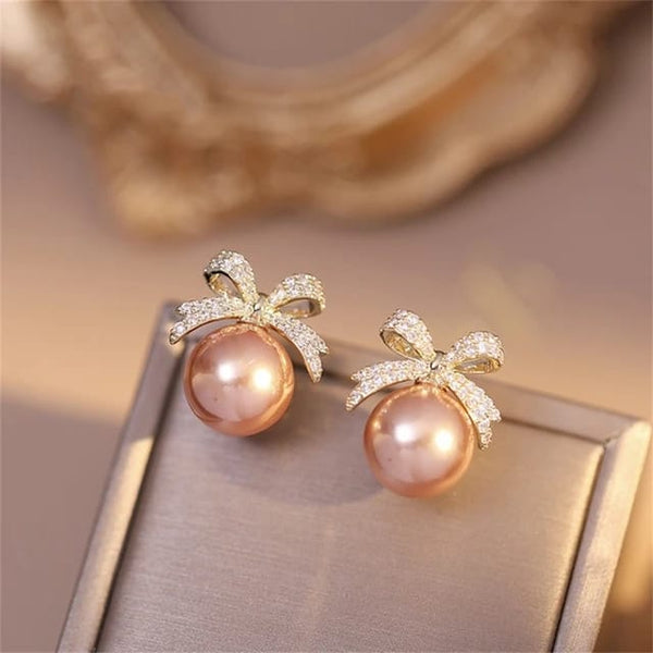Blingy Bow Pearl - Ear Studs