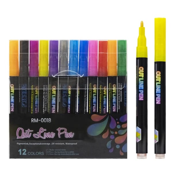 Outline Glitter - Markers Set Of 12 Style 2