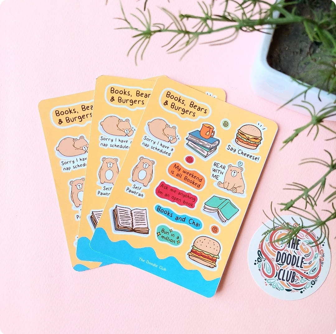 Books , Burgers and Bears Sheet -  Sticker