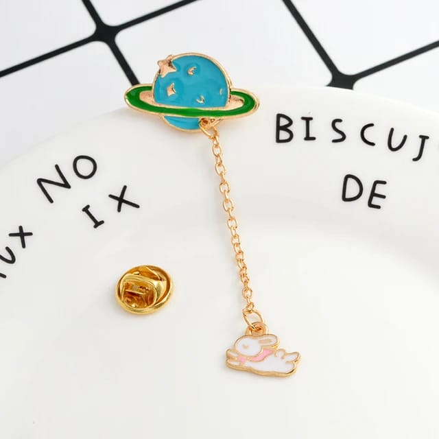 Dangling Planet & Bunny  - Enamel Pin