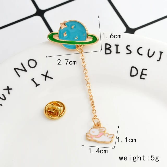 Dangling Planet & Bunny  - Enamel Pin