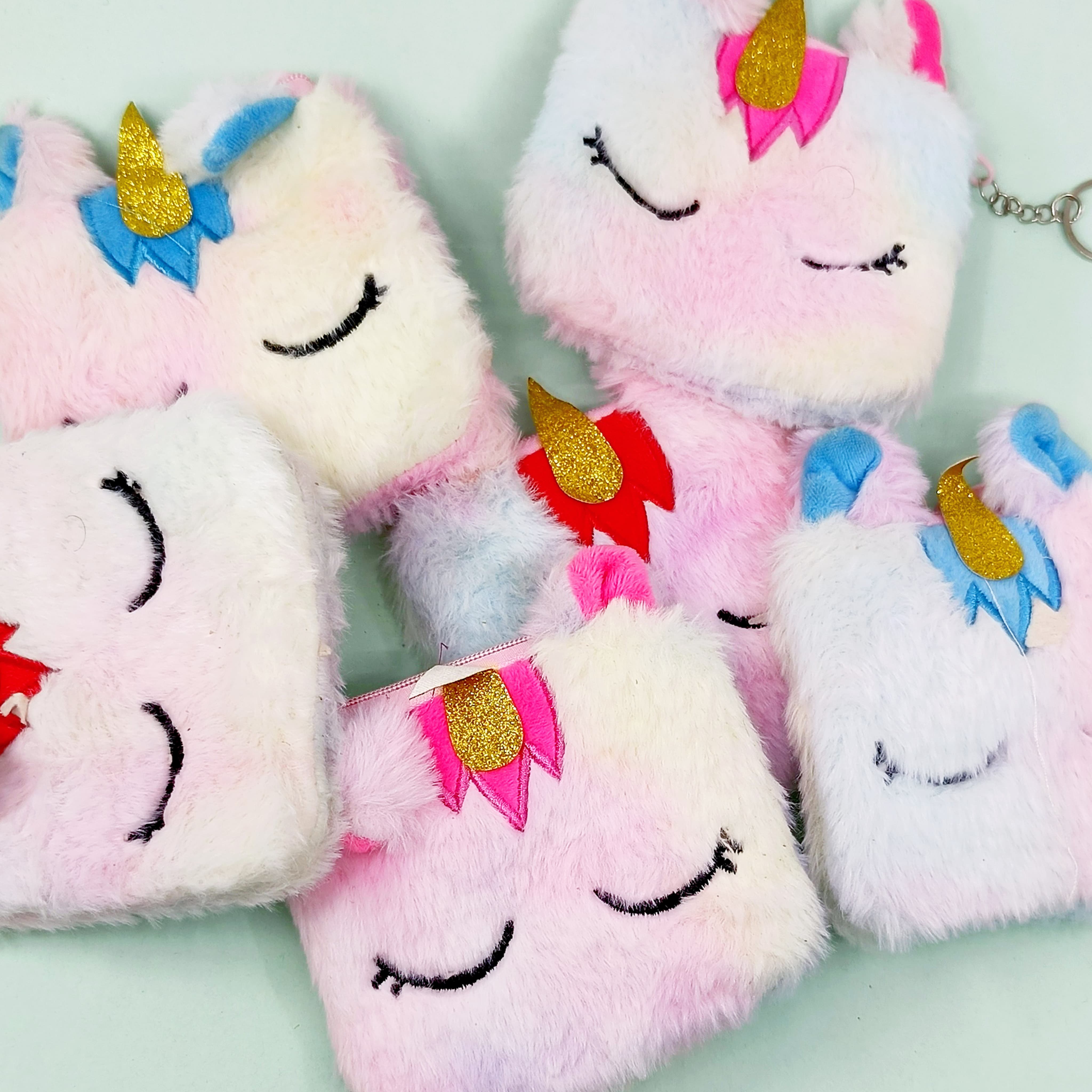 Fluffy Rainbow Unicorn - Key Ring Coin Pouch