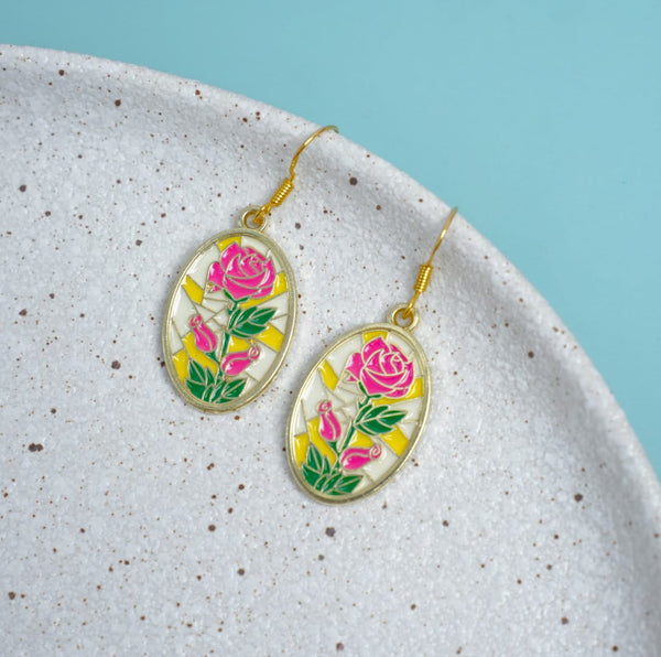 Rose Painted Glass - Earrings