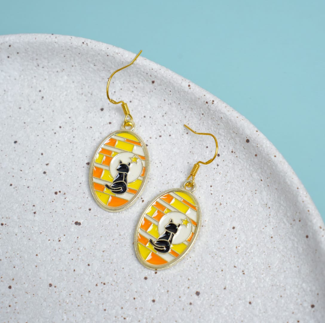 Cat Painted Glass - Earrings