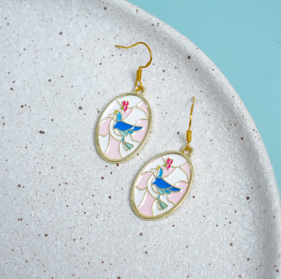 Dove Painted Glass - Earrings