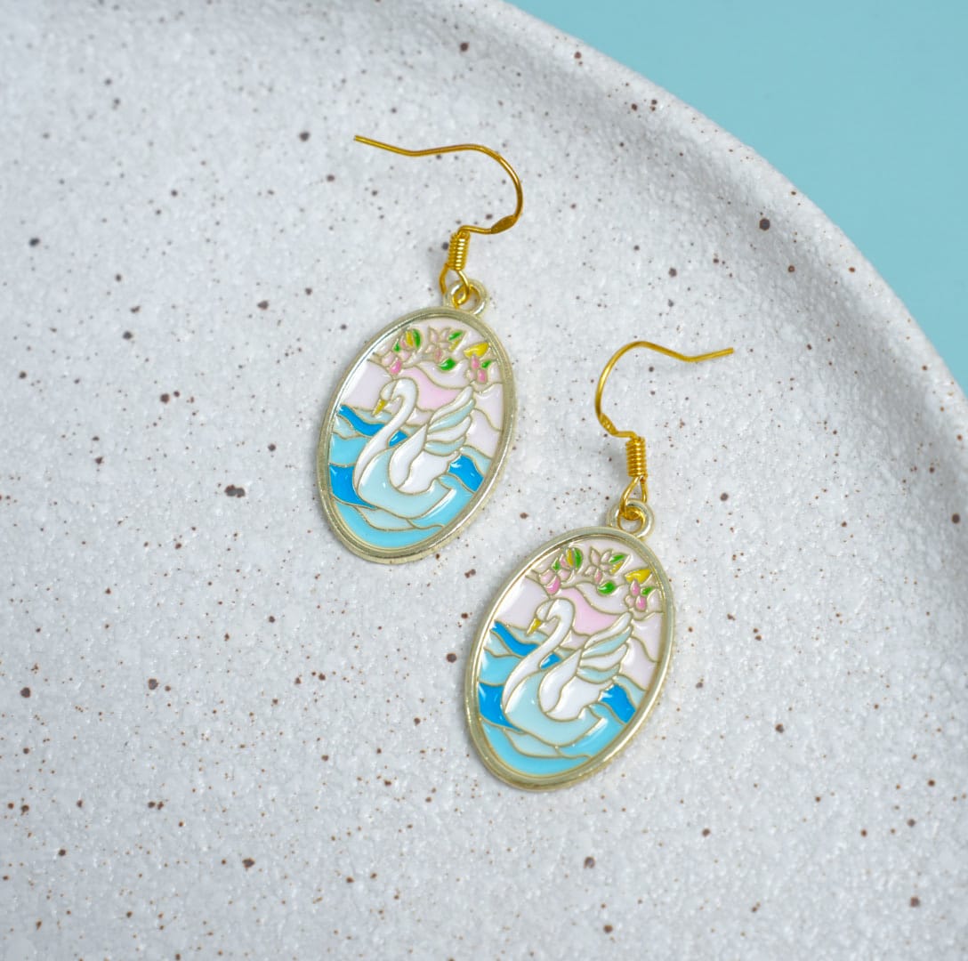 Swan Painted Glass - Earrings