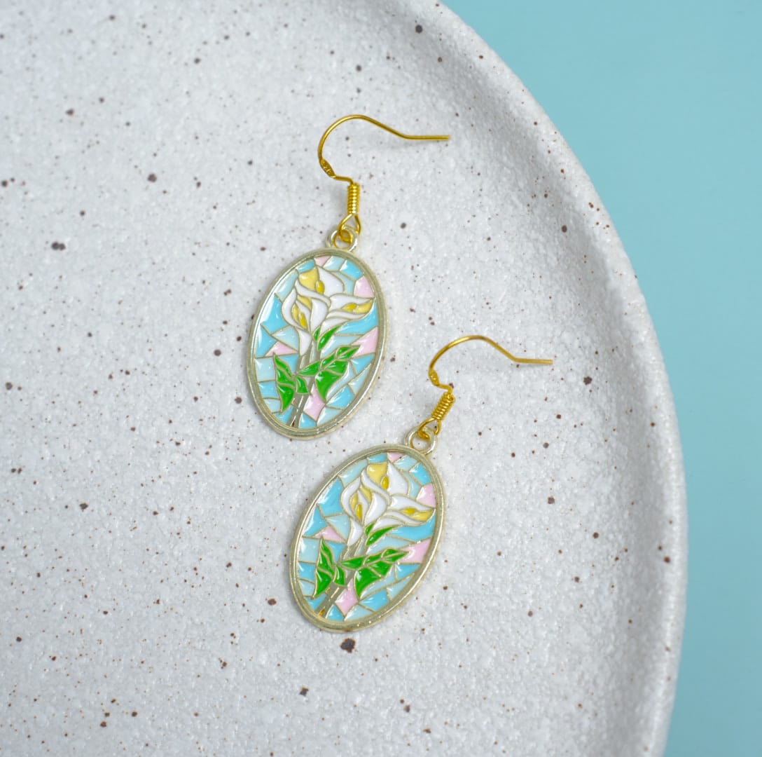 Lilies Painted Glass - Earrings