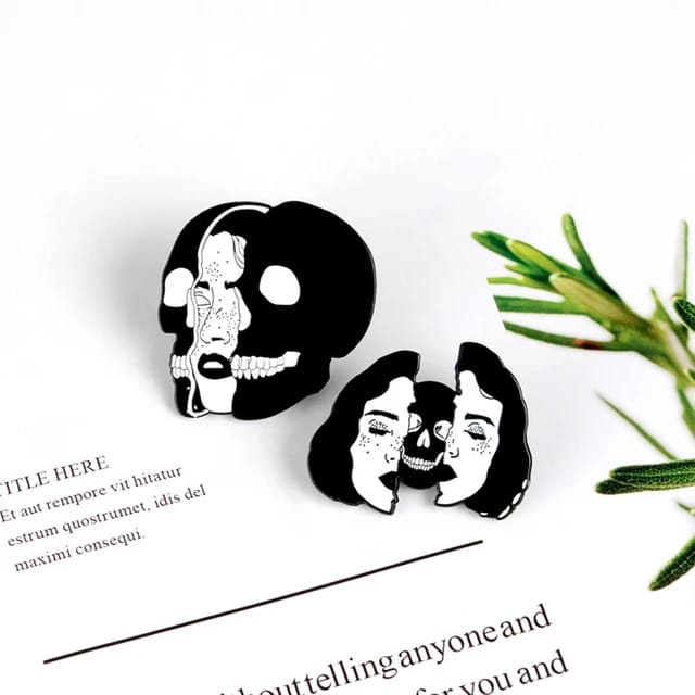 Gothic Grim Half Face Women Skull - Enamel Pin