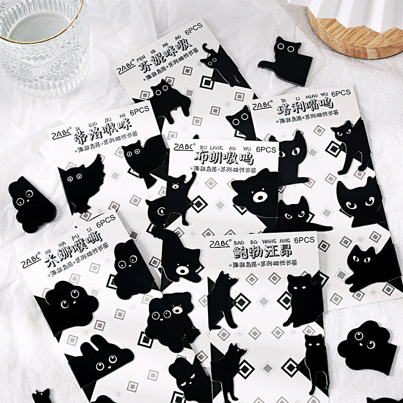 Cute Animal Black Magnetic - Bookmark Set Of 6