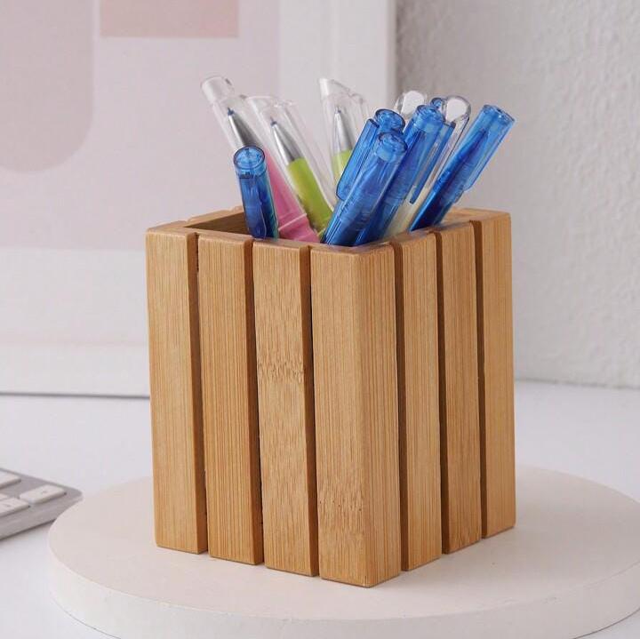 Elegant Wood Square - Pen  Holder