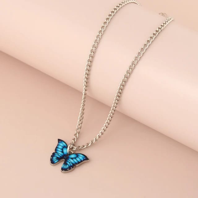 Blue Butterfly Silver - Necklace