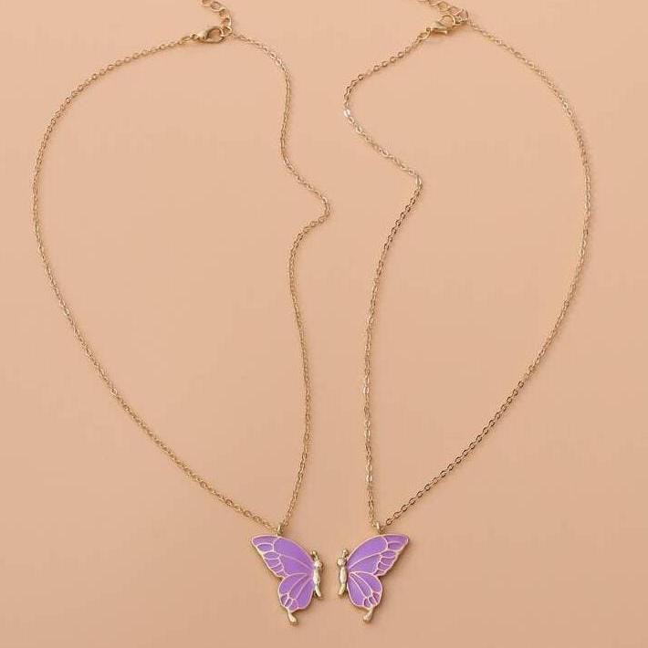 Friends  Butterfly Purple - Necklace Set Of 2