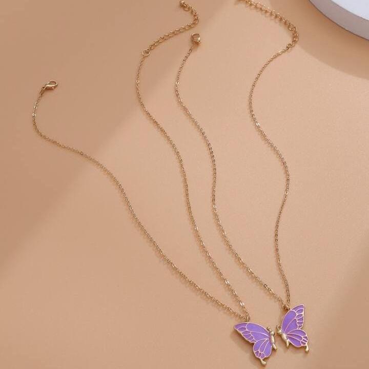 Friends  Butterfly Purple - Necklace Set Of 2