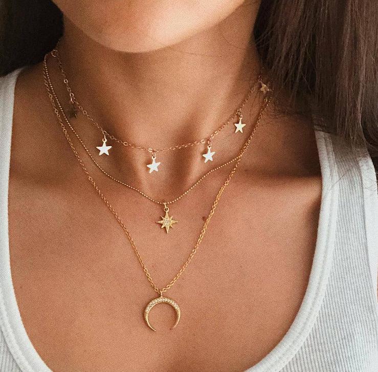 Layered Starry Moon & Star - Necklace