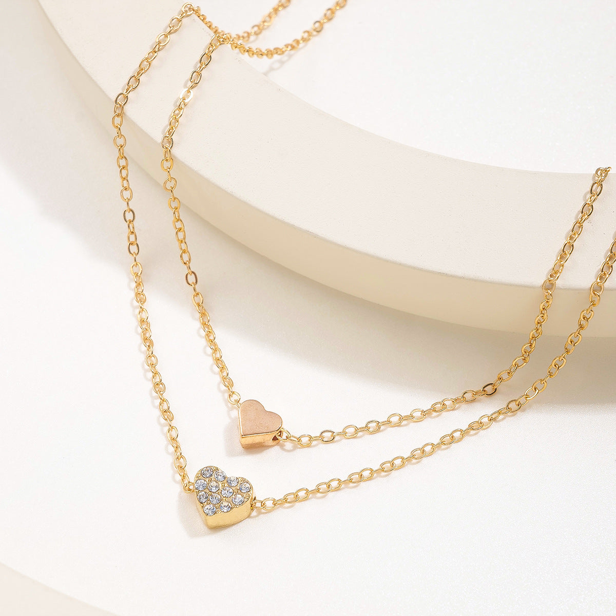 Double Layer Sparkle Heart - Necklace