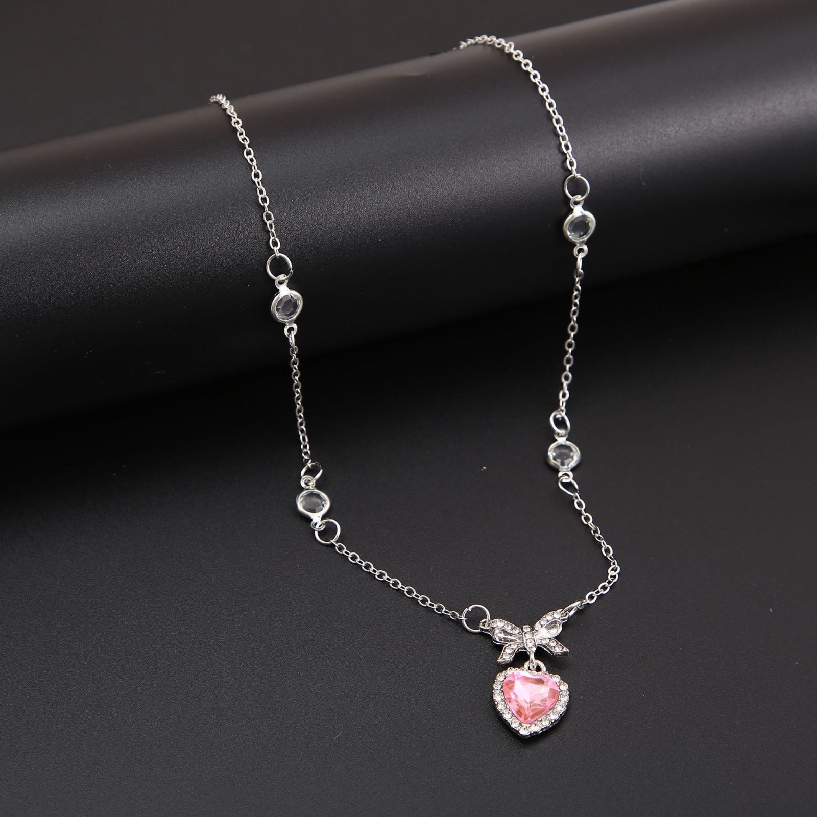 Sparkle Bow Heart Silver - Necklace