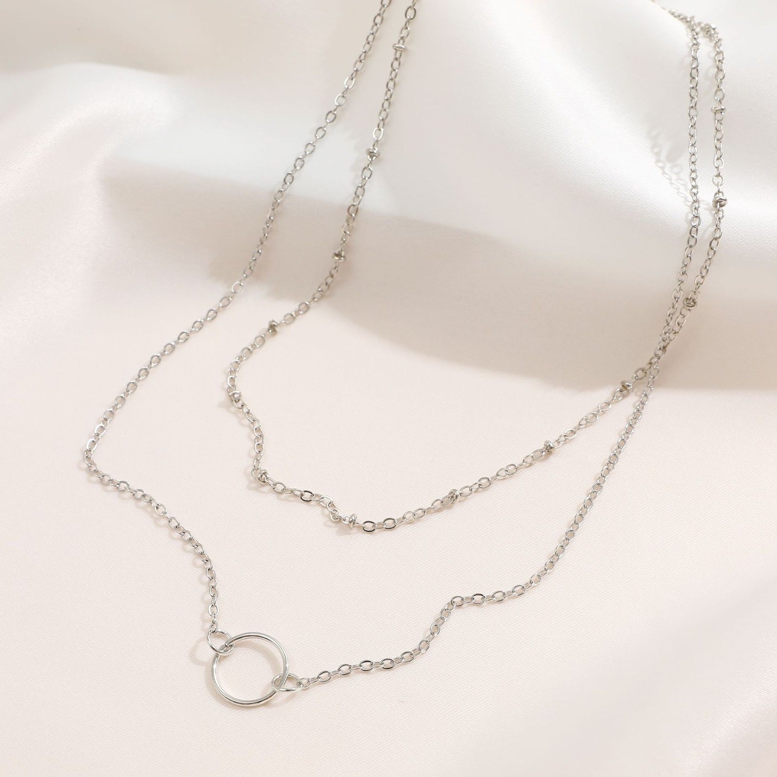 Double Layer Circle Silver - Necklace Set of 2