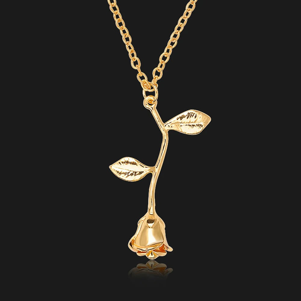 Elegant Gold Rose Flower - Necklace